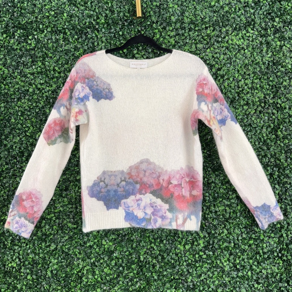 Bianco & Blu Made In Italy Floral Print Wool and Mohair  Blend Sweater Small